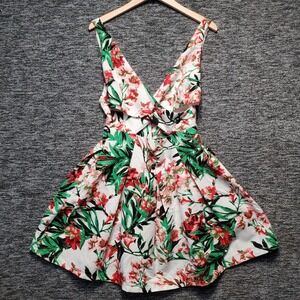 INA Floral Mini Skater Dress Womens M White Red Green Cutout Fit Flare Summer